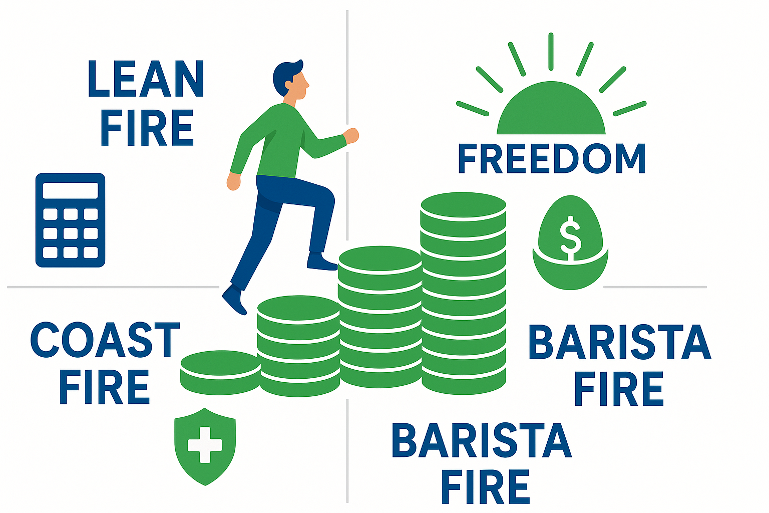 FIRE movement financial independence guide showing four FIRE variants with FI number calculator and retirement planning strategies for 2025