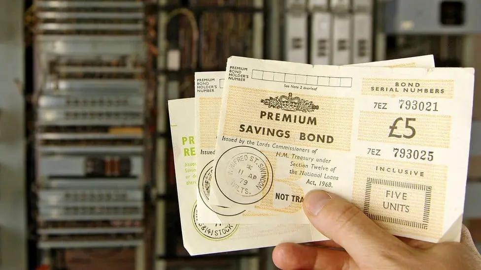 Image showing some GBP 5 premium bonds