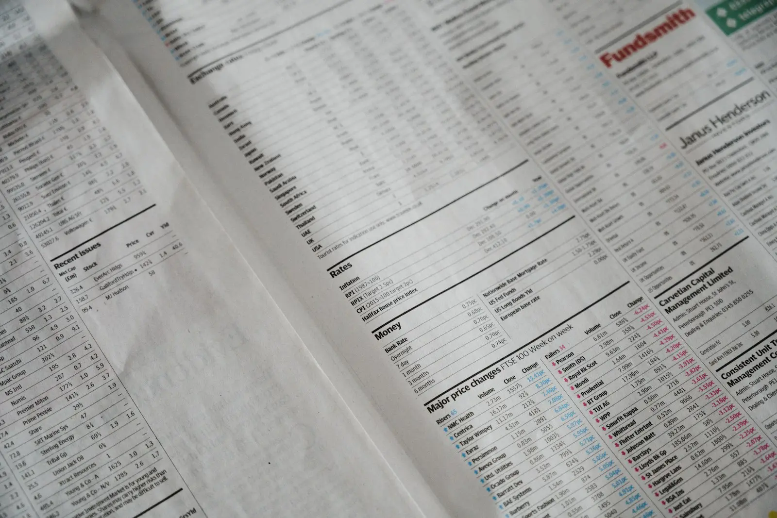 Finance section of a newspaper showing stock and bond listings, illustrating the UK bond consolidated tape launched by the FCA in June 2026